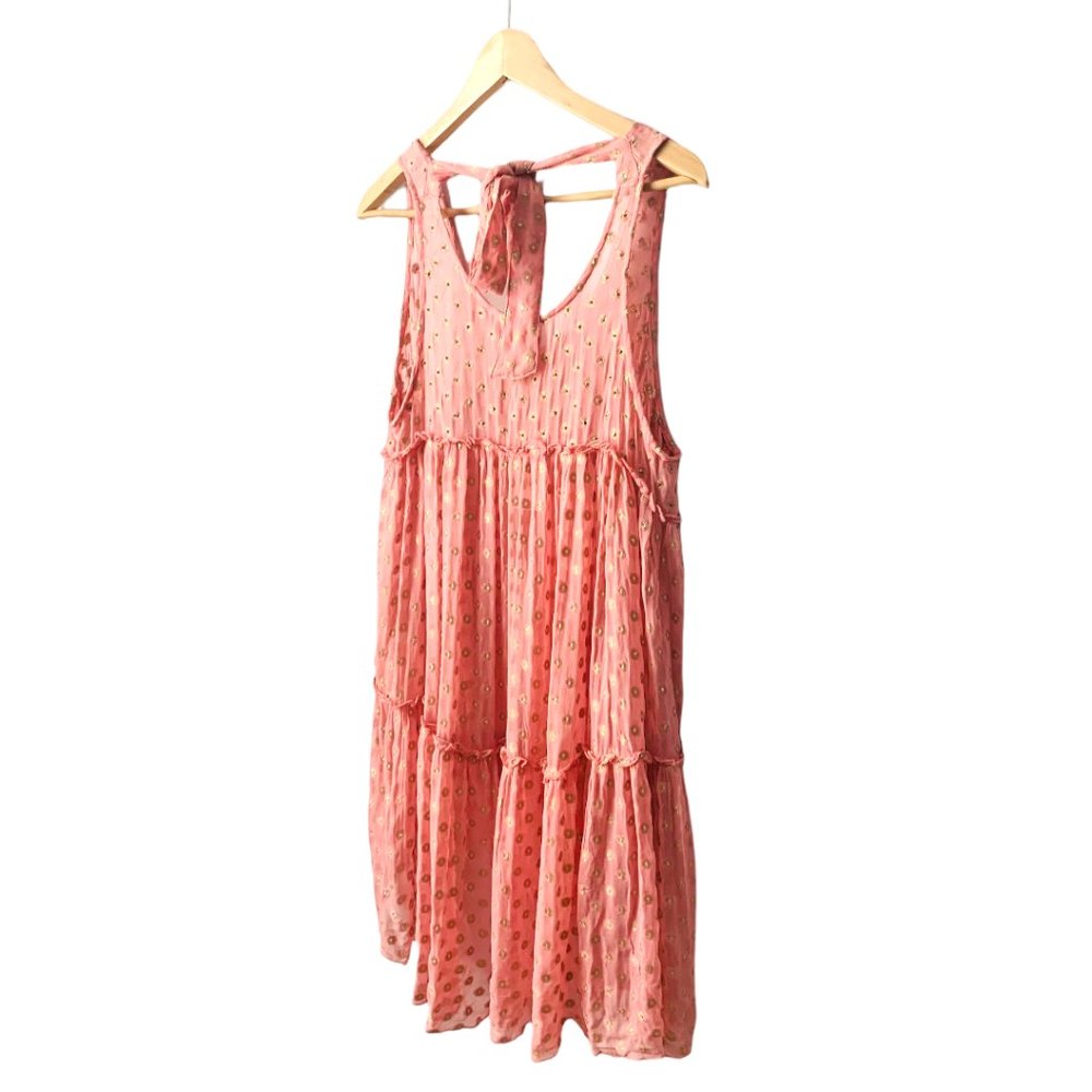 Free People Rose Pink Metallic Sophia Slip Dress Back Tie - Picture 4 of 11